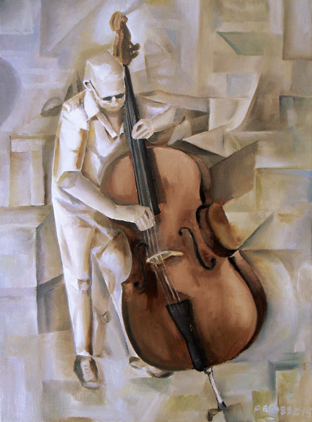 Man with Double Bass - homage to Picasso's analytical Cubism. Copyright (c)2015 Paul Alan Grosse