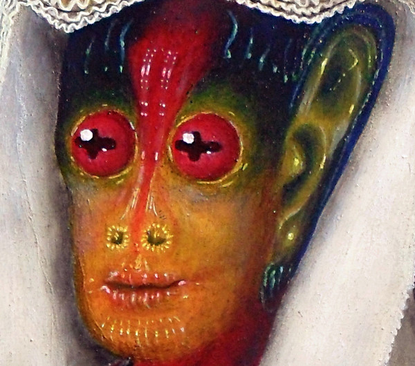 Details of Margaret the Netherlandish Alien's face. Copyright (c)2020 Paul Alan Grosse