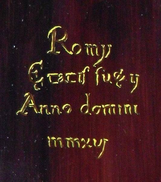 'Romy - AEtatis Suae; ij - Anno Domini mmxvj' (Romy - aged 2 - the year 2016). The painting was started in 2016 - hence the date for the subject - although it was finished in 2017. These can and do take months to paint. Copyright (c)2017 Paul Alan Grosse