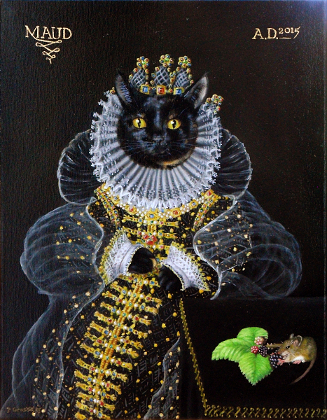 'Queen Maud - the 'Mouse' portrait' - One of our cats style of Queen Elizabeth the first's 'Ermine' portrait. Copyright (c)2015 Paul Alan Grosse