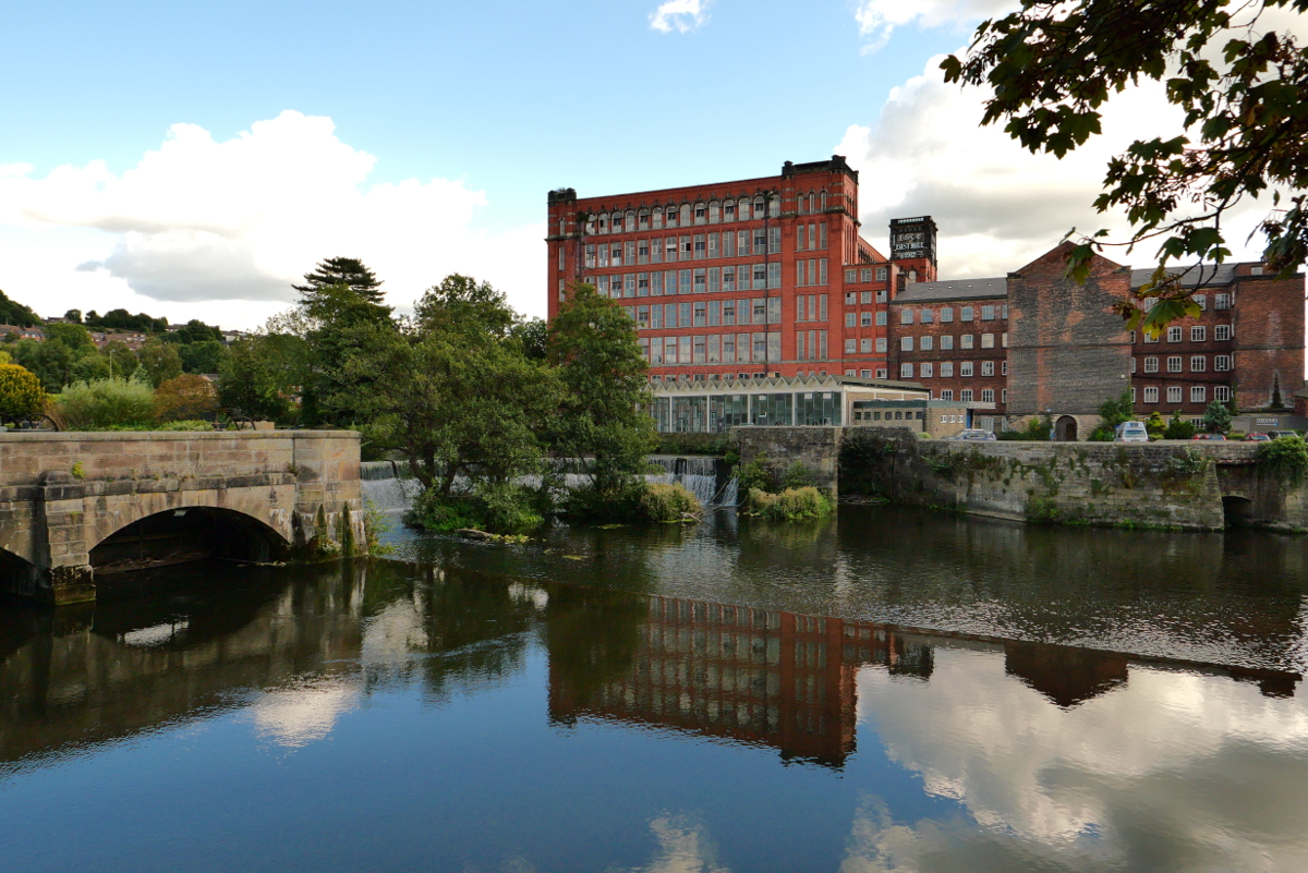 Belper: East Mill from the river Derwent 20220916 Copyright (c)2022 Paul Alan Grosse. All Rights Reserved.