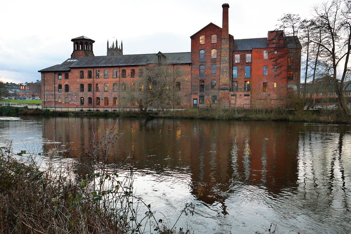 Derby: Silkmill Museum from the river Derwent Copyright (c)2023 Paul Alan Grosse. All Rights Reserved.