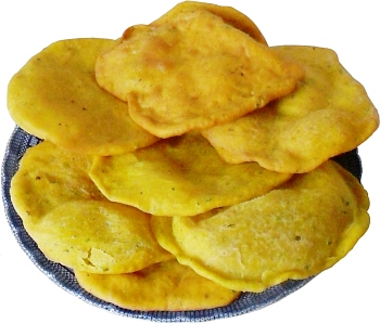 This recipe makes eight bhatooras - you can count only seven. Very nice.