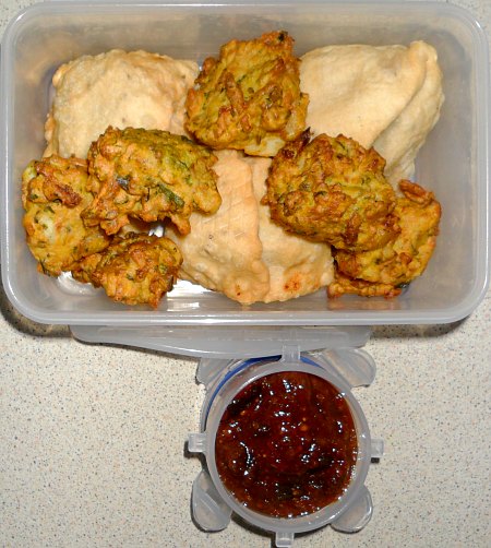 Pakoras with samosas and a nice dip of your favourite pickle make a nice meal.